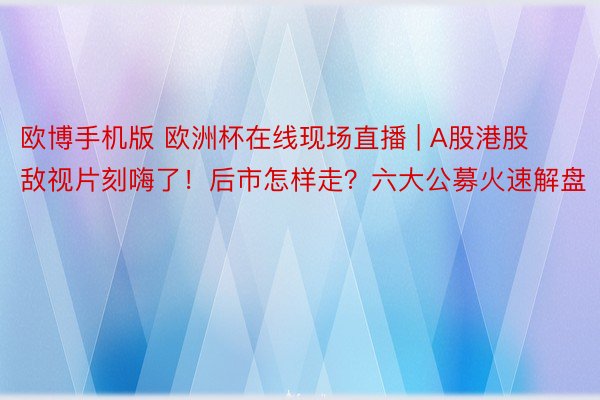 欧博手机版 欧洲杯在线现场直播 | A股港股敌视片刻嗨了！后市怎样走？六大公募火速解盘